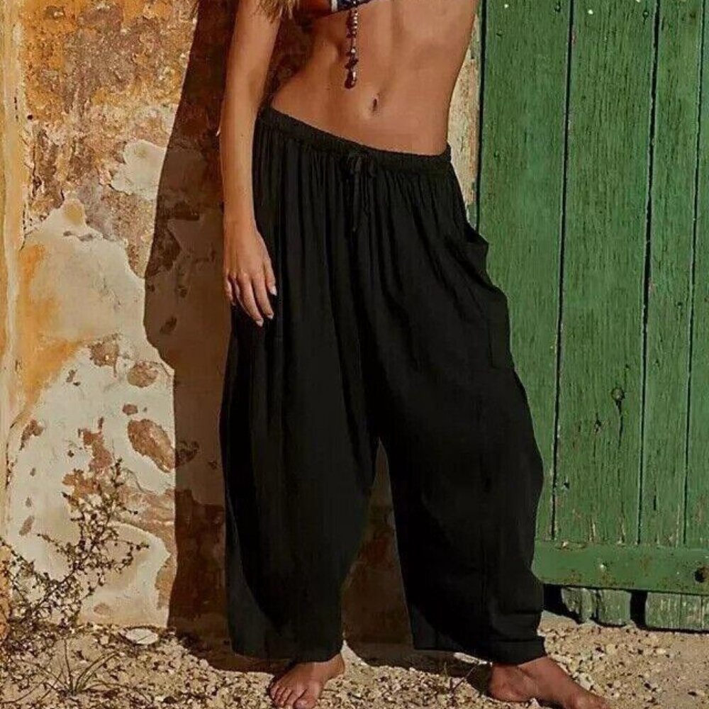 Free People Free-est Quinn Pants Solid Harem Slouchy Black Wide Legs M